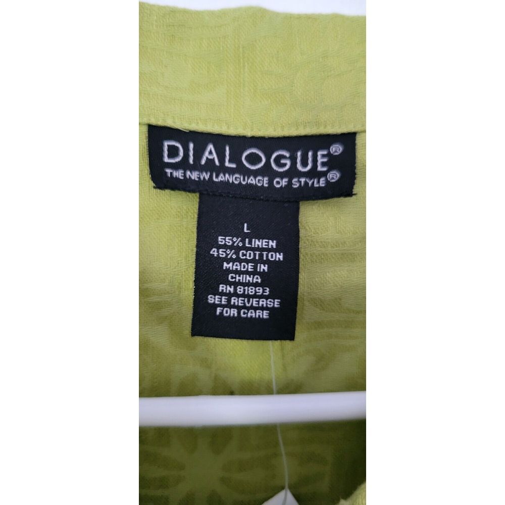Dialogue Womens Linen Blend Lime Green Long Sleeve Patterned Jacket Dressy Large - Picture 6 of 9
